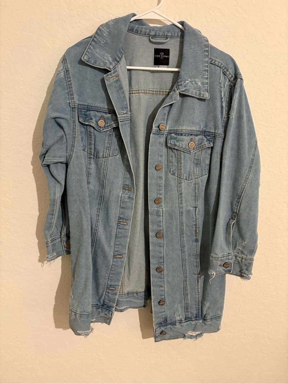 one 5 one Light Wash Distressed Denim Jacket